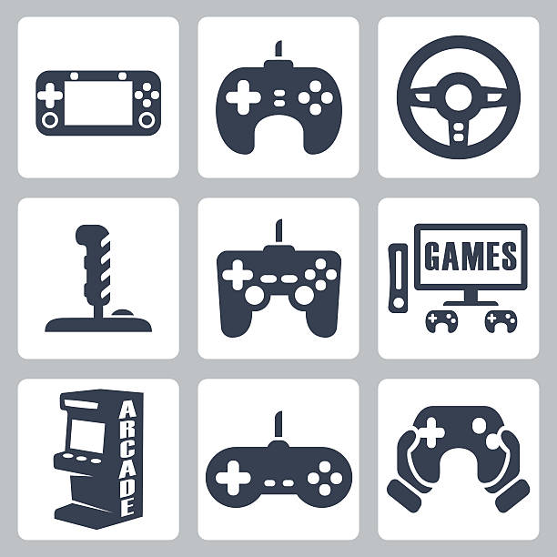 wektor zestaw ikon gier wideo - driving steering wheel human hand wheel stock illustrations