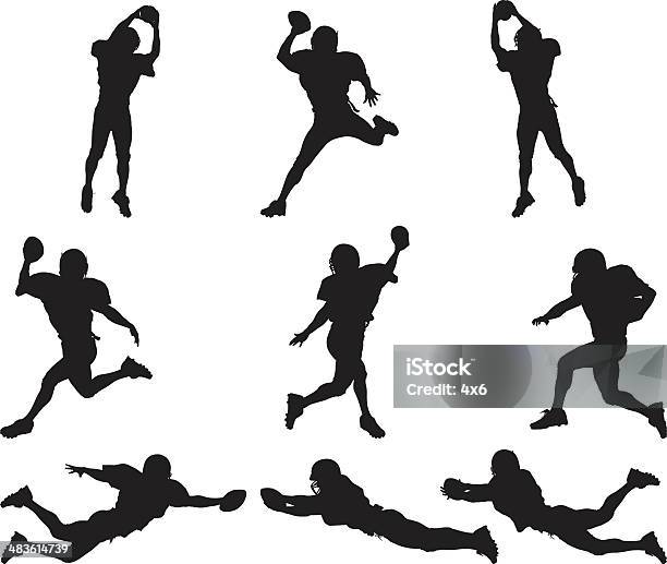 All Star Футболист Силуэты Изображения — стоковая векторная графика и другие изображения на тему Силуэт - Силуэт, Американский футбол, Американский футбол - мяч