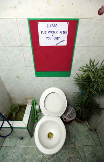 A toilet in a restaurant in the temple city of Ayutthaya north of Bangkok in Thailand.