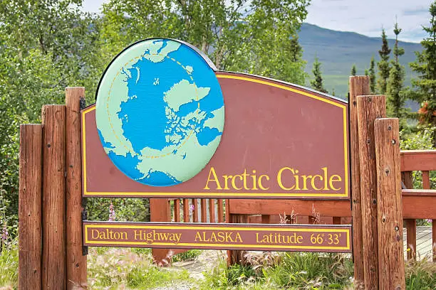 Arctic Circle sign on Dalton Highway in Alaska