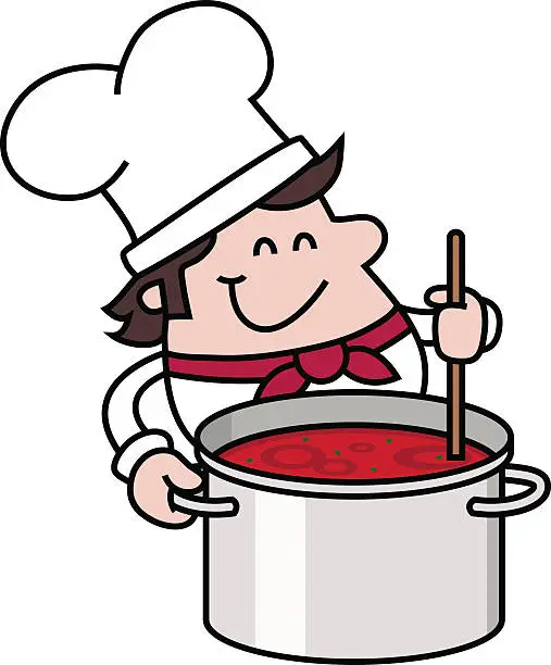 Vector illustration of chef with soup pot
