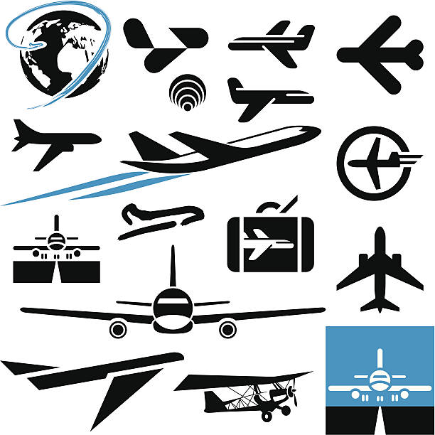 Airplane icons. Plane. Airplane icons. Airport symbols. Plane. airplane silhouette commercial airplane shipping stock illustrations