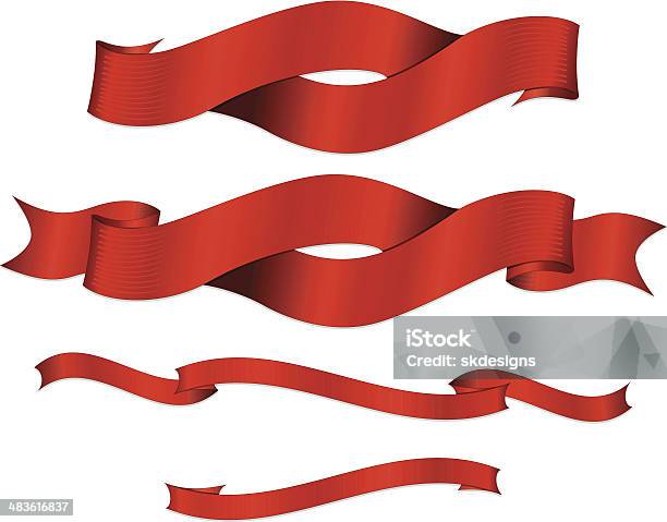 Błyszczący Czerwony Wstążki Banery Ustawić - Stockowe grafiki wektorowe i więcej obrazów Błyszczący - Błyszczący, Cień, Czerwony