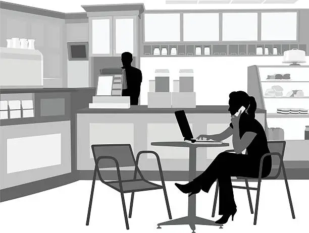 Vector illustration of Laptop Coffee Cellphone Vector Silhouette