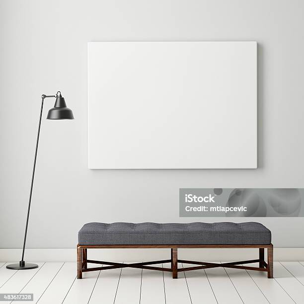 Mock Up Poster Frame In Hipster Interior Background Stock Photo - Download Image Now