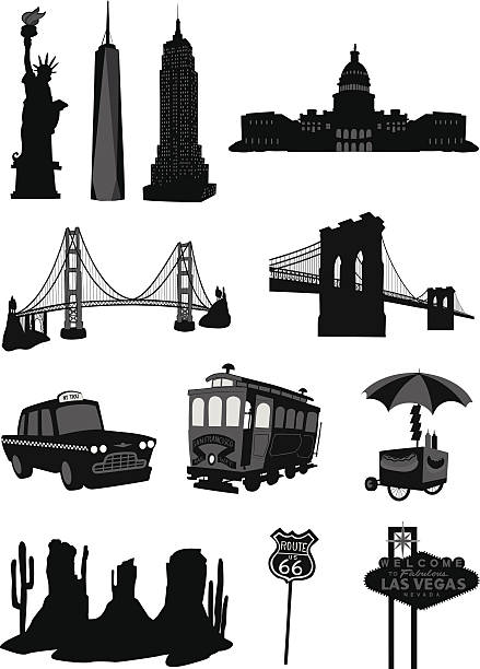 usa buildings icons - empire state building stock illustrations
