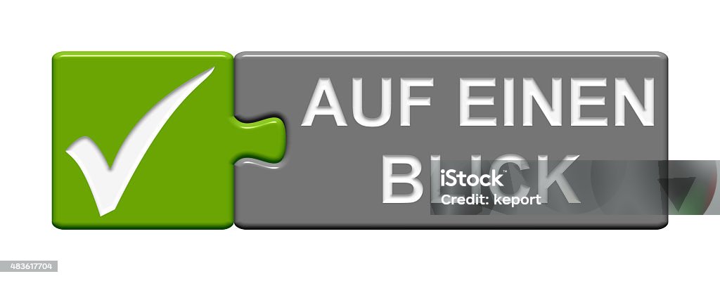 Puzzle Button at a glance in german Puzzle Button of two puzzle pieces with symbol showing at a glance in german language 2015 Stock Photo