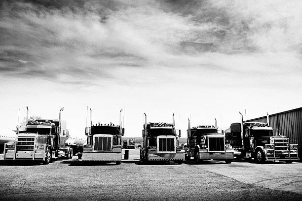 istock Trucks Convoy, California. Black And White 483617857