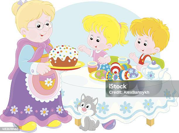 Granny Et Petitsenfants Célébrez Pâques Vecteurs libres de droits et plus d'images vectorielles de Adulte - Adulte, Bébé, Bébés filles