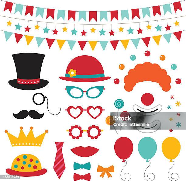 Circus Vector Photo Booth Props And Decoration Stock Illustration - Download Image Now - Cute, Necktie, Red
