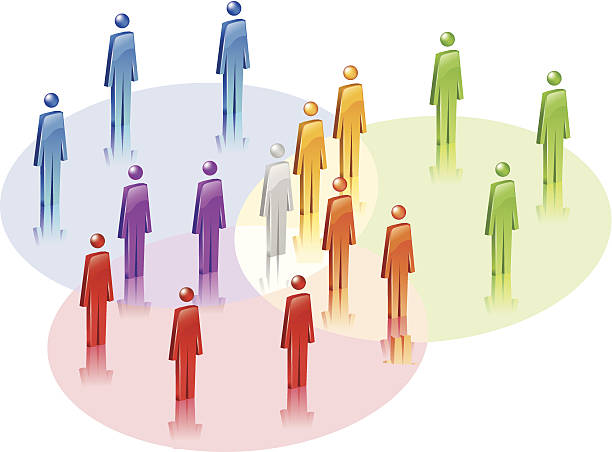 diagram venna - orange people men standing out from the crowd stock illustrations