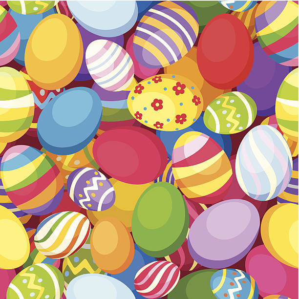 nahtlose hintergrund mit bunten ostern eier.  vektor-illustration. - breakfast easter yellow easter egg stock-grafiken, -clipart, -cartoons und -symbole