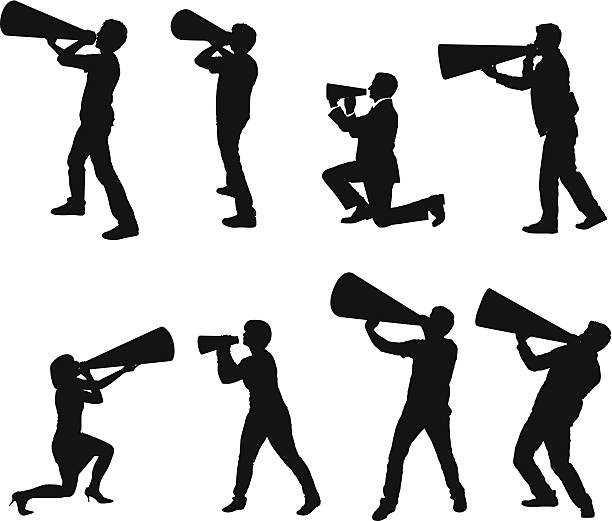 Silhouette of people with bullhorns Silhouette of people with bullhornshttp://www.twodozendesign.info/i/1.png megaphone silhouettes stock illustrations