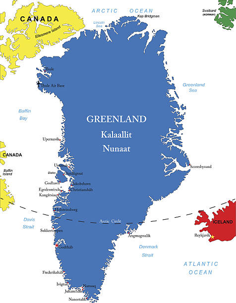 illustrazioni stock, clip art, cartoni animati e icone di tendenza di mappa della groenlandia - ellesmere island