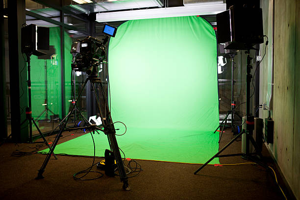 Empty Green Screen Film Set Empty green screen film set chroma key stock pictures, royalty-free photos & images