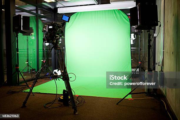 Empty Green Screen Film Set Stock Photo - Download Image Now - Chroma Key, Studio - Workplace, Film Set