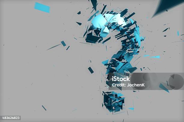 Blaue Questionmark Explosion Stockfoto und mehr Bilder von Fragezeichen - Fragezeichen, Bewegung, Dreidimensional