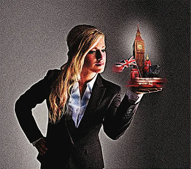 Vector illustration of Businesswoman Looking At Historic London