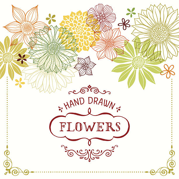 Hand Drawn Flowers with Frame vector art illustration