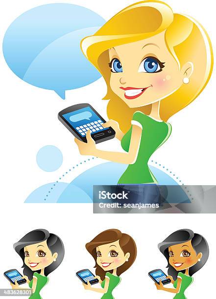 Menina Mensagens De Texto Blogs Escrevendo No Smartphone - Arte vetorial de stock e mais imagens de A usar um telefone