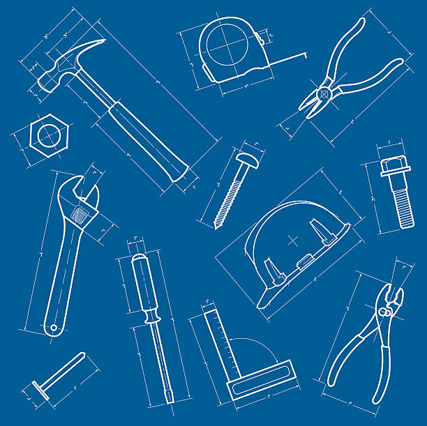 Tools Blueprint Background A vector illustration of a tools background made to look like a blueprint.  File may be scaled to any size without distortion or loss of quality. hammer wrench stock illustrations