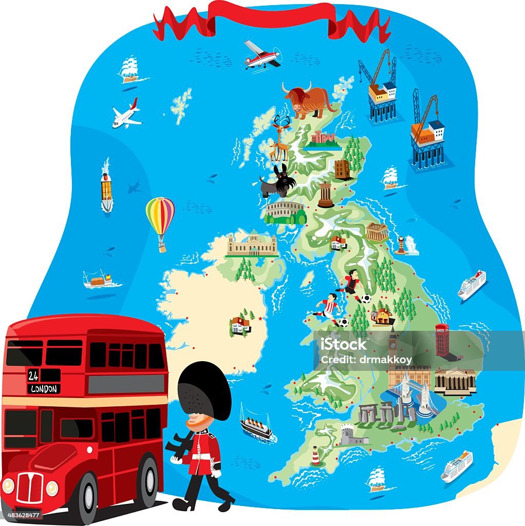 Fumetto mappa di Regno Unito - arte vettoriale royalty-free di Carta geografica