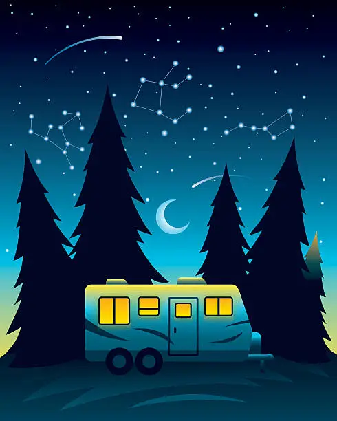 Vector illustration of Camp Trailer at Night