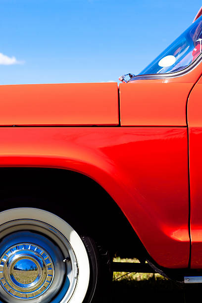 istock Vintage Red Pick-up Truck Side Front View Wheel 483629860