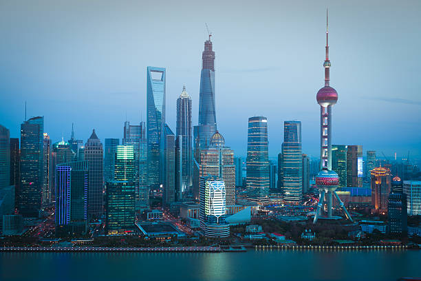 Aerial photography Shanghai skyline at Lujiazui night