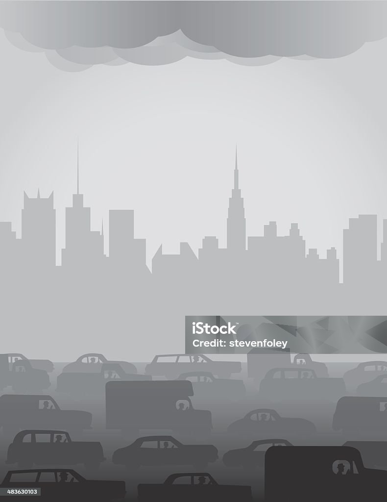 City Smog or Fog Pollution from vehicles casts a gloomy gray smog over the city. EPS, Layered PSD, High-Resolution JPG included. Each item is on a separate, clearly-labeled layer. Pollution stock vector
