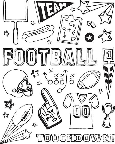 ilustraciones, imágenes clip art, dibujos animados e iconos de stock de garabatos de fútbol - portería artículos deportivos