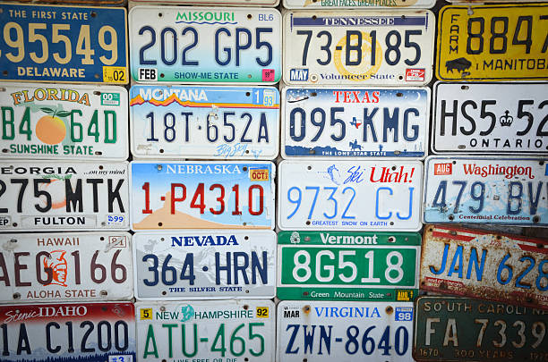 License Plates From Across America Various License Plates from Across The United States of America iowa photos stock pictures, royalty-free photos & images