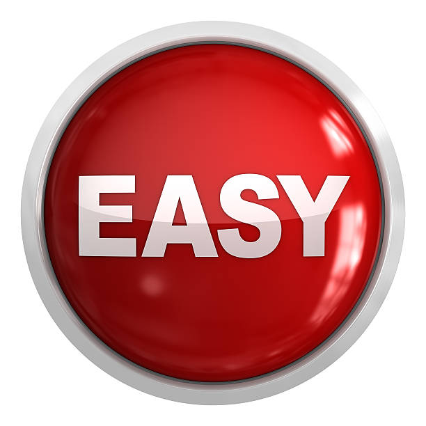 3D red button with white "EASY" in center Overhead view of a round and red-and-white button with the word "Easy" printed on its center in bold lettering.  There is a plain white surface beneath it. easy button image stock pictures, royalty-free photos & images