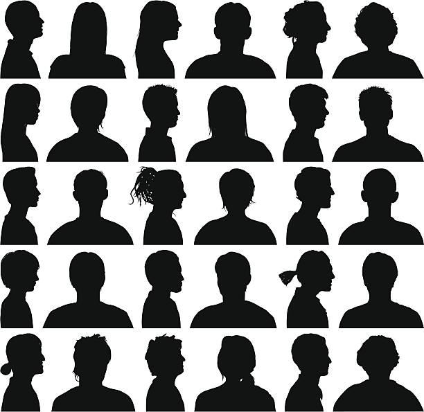 Heads And Shoulders Highly detailed heads and shoulders silhouettes. portrait silhouettes stock illustrations