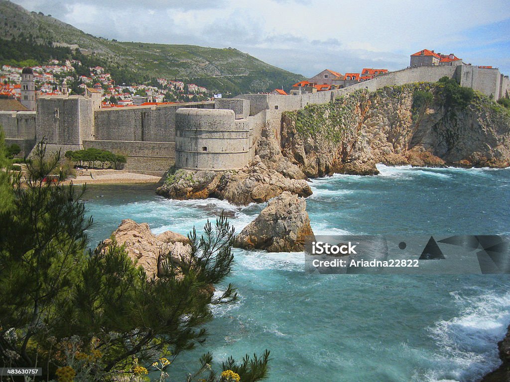 View on ancient castle. Dubrovnik Croatia. Dubrovnik. View of the historic center. View on ancient castle  before the rain Adriatic Sea Stock Photo