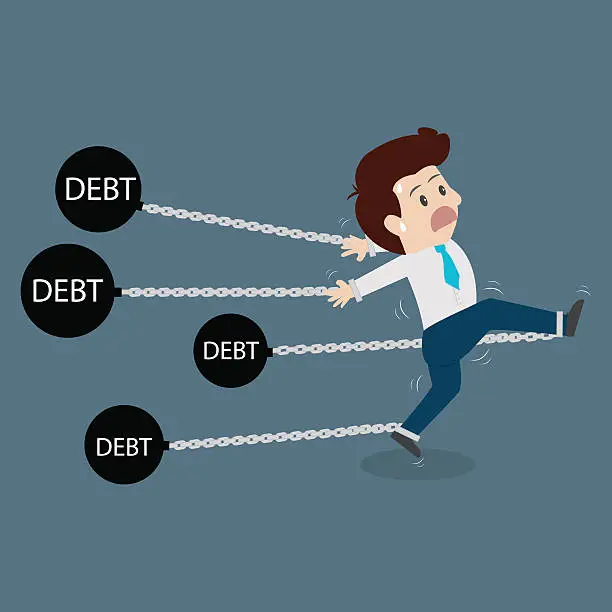 Vector illustration of Businessman dragging a debt.