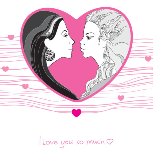illustrations, cliparts, dessins animés et icônes de deux lesbian amoureux sur le fond rayé - couple passion women love