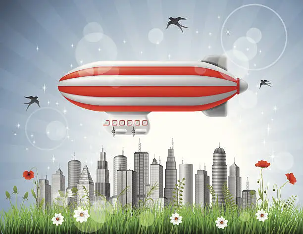 Vector illustration of Blimp over the City