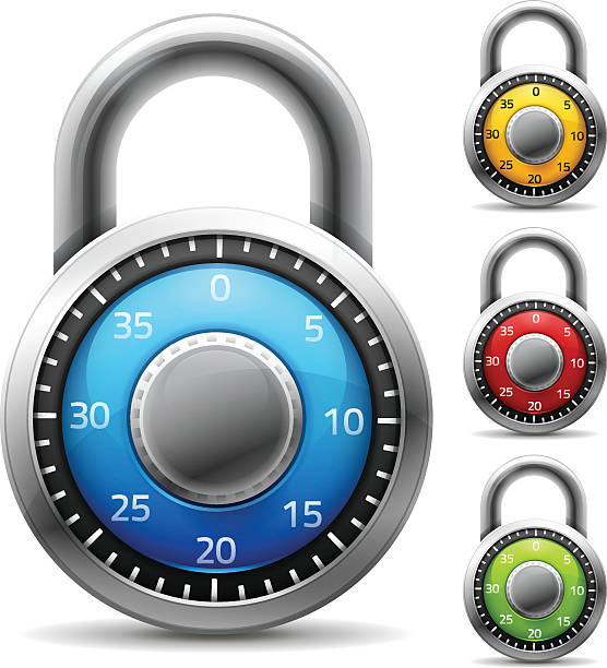 zamek szyfrowy - safe safety combination lock variation stock illustrations