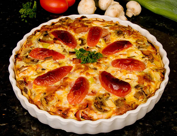 Freshly Baked Quiche Lorraine stock photo