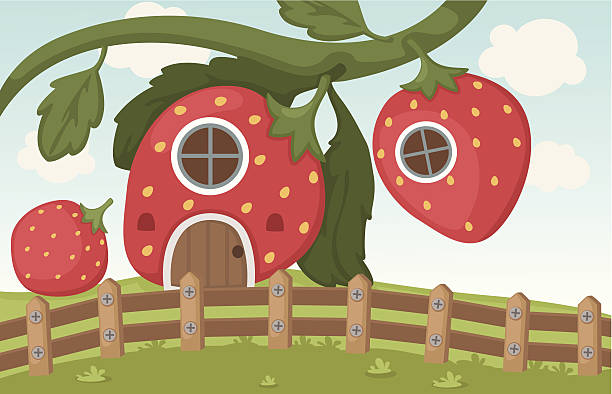 illustration einer erdbeere house - grass branch wealth forest stock-grafiken, -clipart, -cartoons und -symbole