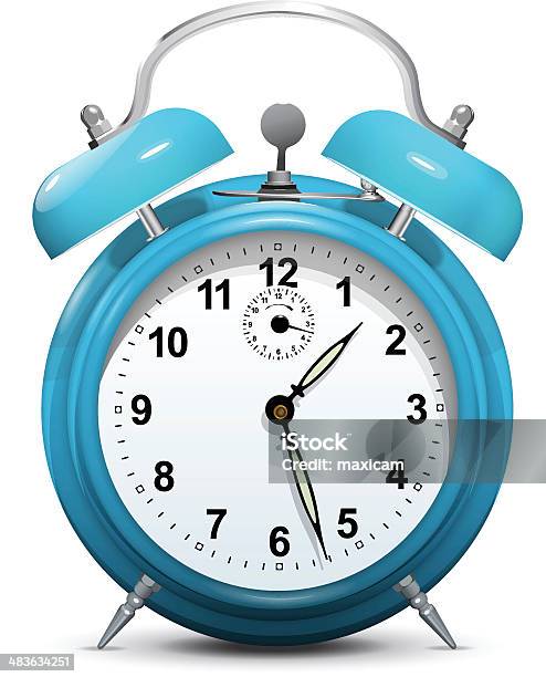 Alarm Clock Blue Isolated On White Vector Stock Illustration - Download Image Now - Blue, Alarm Clock, Clock