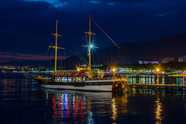 istock Cruise ship, night landscape with bright lights 483634320