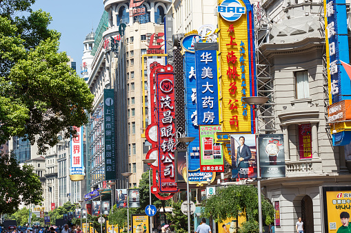 Shanghai, China - on July 30, 2015:Shopping street in Nanjing Road，Nanjing Road is the main shopping street in Shanghai and one of the world's busiest commercial streets.