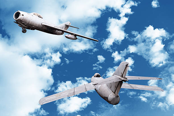 istock Old military aircraft, flying fighter jet 483640264