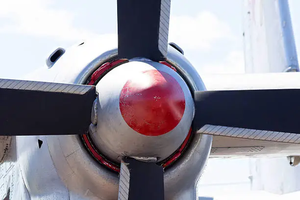 Photo of Engine of military transport aircraft close-up