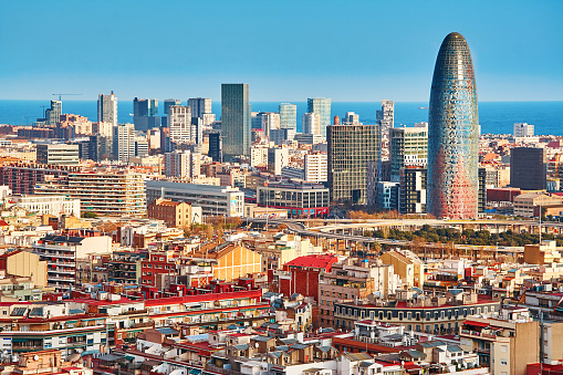 Scenic aerial view of the Agbar Tower in Barcelona in Spain