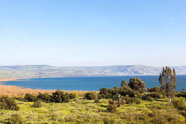 Sea of ​​Galilee with the Golan Heights in the background