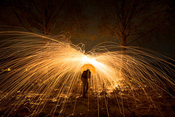Shower of sparks from steel wool stock photo
