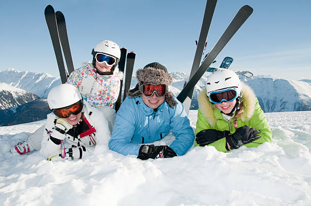 istock Happy family ski team 483657665